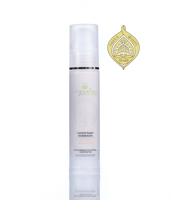 Feuchtigkeitsspendende Nachtcreme für fettige und gemischte Haut mit Mangobutter, Pfingstrosenextrakt, Kaffee und Aloe Vera - 50 ml 