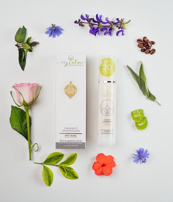 Hydrating Day Cream for Greasy and Mixed Skin with Mango Butter, Peony-, Coffee and Aloe Vera Extracts - 50 ml