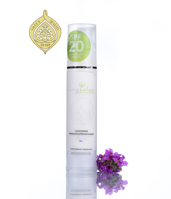 Feuchtigkeitsspendende und umstrukturierende Anti-Falten-Creme 50+ mit Hyaluronsäure, Vitamin A und E - 50 ml 
