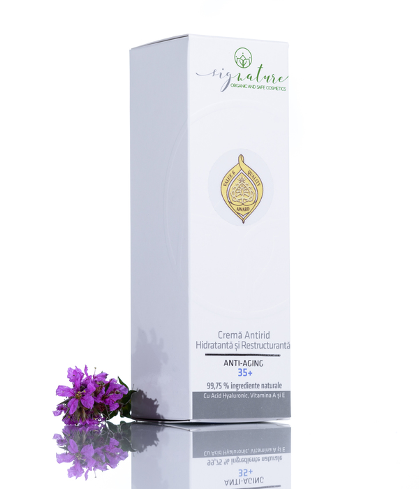 Hydrating and Anti-Aging 35+ Face Cream with Hyaluronic Acid, A and E Vitamins, 50 ml